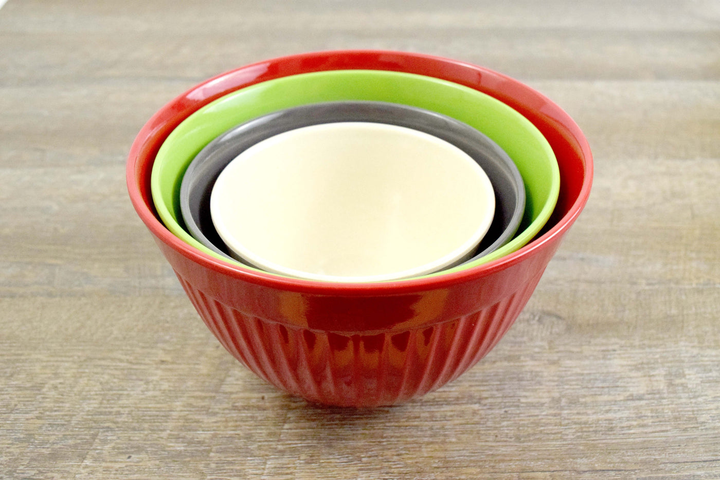 4pc (set of 2) Plastic Mixing Bowl Set with Bamboo Lids Cream - Figmint™