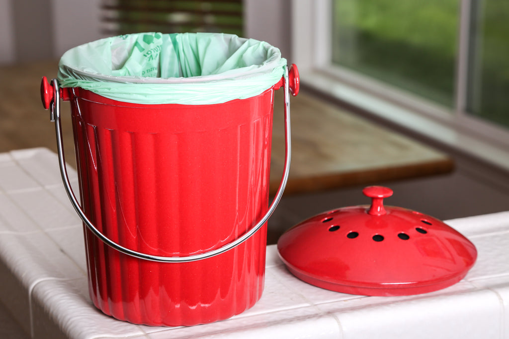 Kitchen Compost Bin Bucket Steel Waste Pail with Lid Plastic Inner - Grey